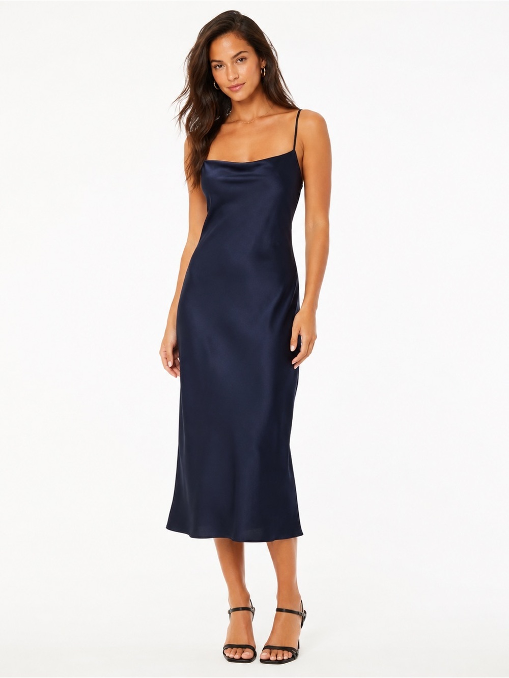 A New Day Women’s Satin Midi Slip Dress S Navy Blue